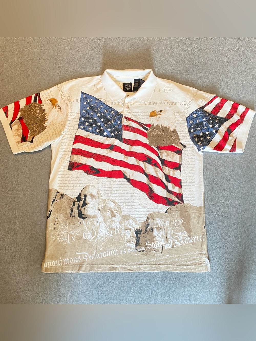 American Patriotic Cotton Traders Sport Men’s XL Polo Shirt USA Flag 4th of July